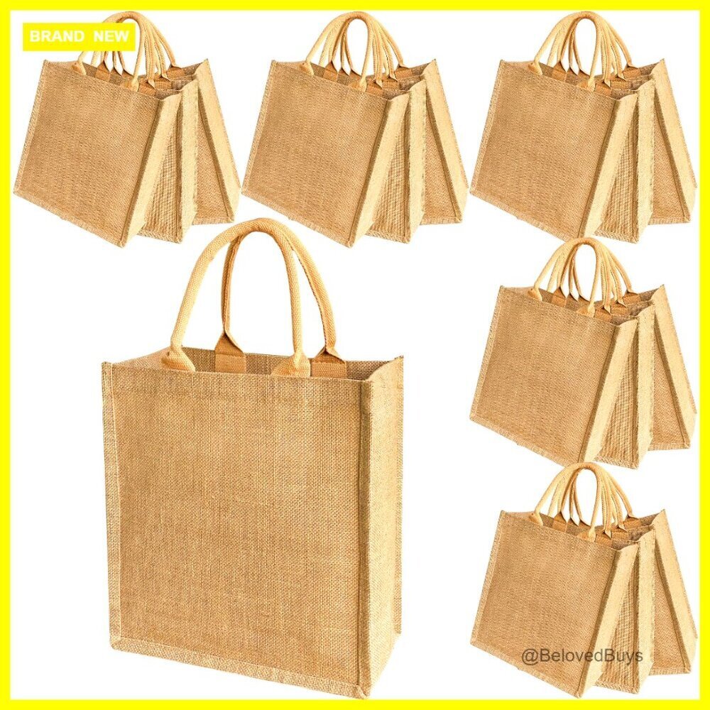15 Pack Jute Tote Bags Waterproof Liner Reusable Grocery Shopping